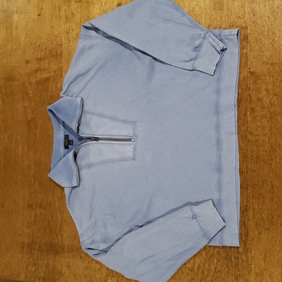 J. Crew Light Blue Crop Half Zip Pullover Lightweight Sweatshirt Large - Picture 1 of 10